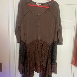 BROWN 1X indigo thread co tunic, handkerchief hem